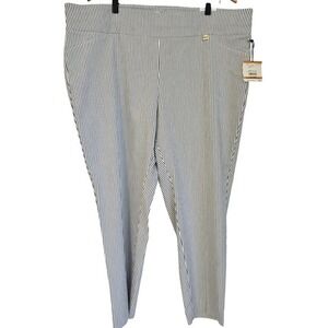 🆕️ Anne Klein Slim Ankle Pants Womens 3X Navy White Pinstripe Stretch Slim Fit